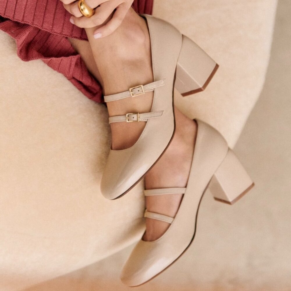Sezane Soline Mary Janes in Light Beige Varnish *BNWT*